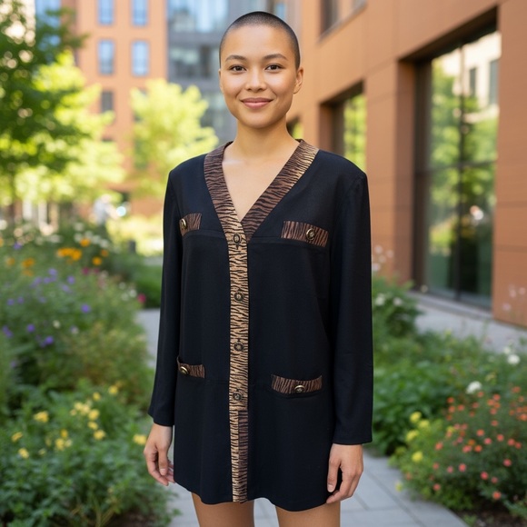 Vintage 80’s Black Blazer with Tiger Trim Perceptions by Irene B Size 16 - Picture 10 of 10